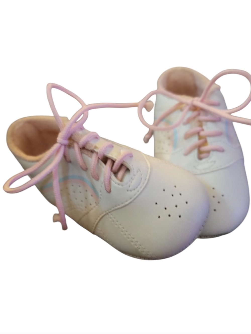 Pretzels Baby Sneakers White With Delicate Rainbows Infant Sz 3